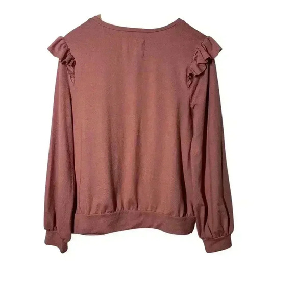 Victorian Ruffled Women L Deep Coral Top Chic Romantic Feminine Flowy - Picture 8 of 8